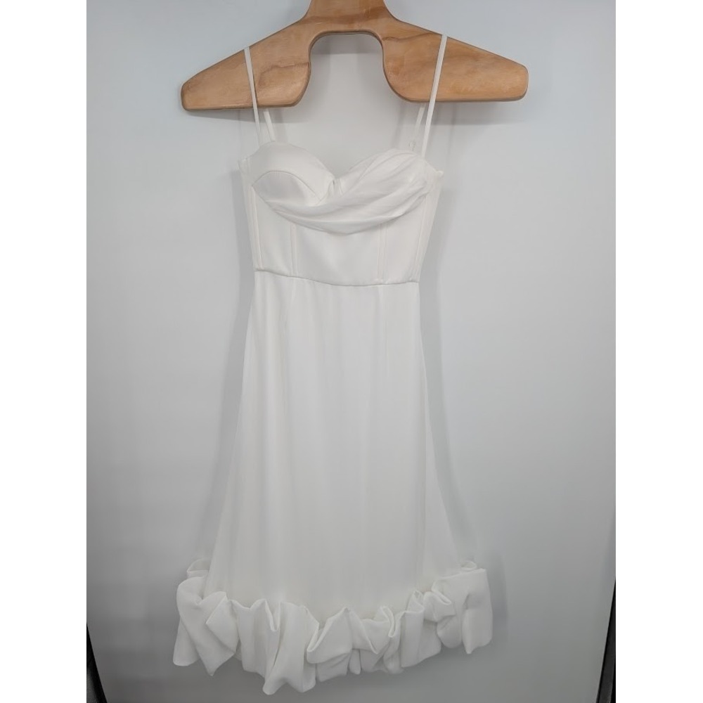 Post Meridiem Draped Bodice Bottom Flounced Bustier Dress NWT white sz S